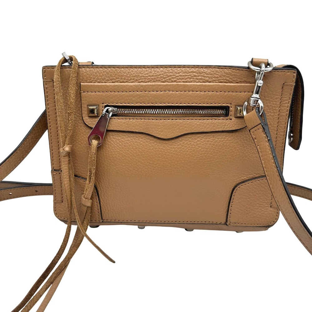 Rebecca Minkoff Regan Tan Pebbled Leather Crossbody Bag Silver Hardware
